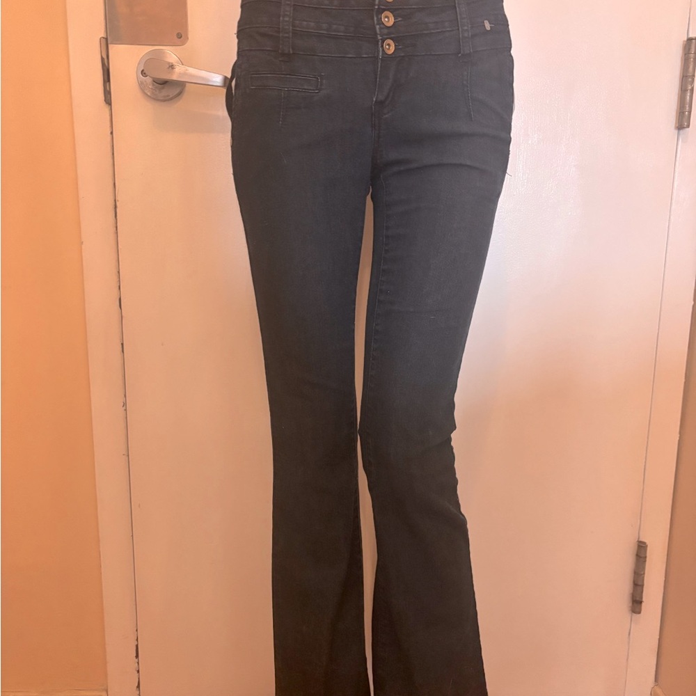 Women's High Waisted dark blue jeans, size 3 tall, starchy with pockets